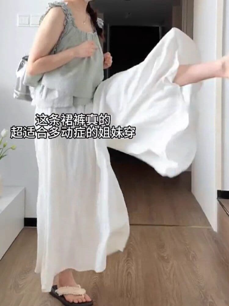 파란색 얼음 실크 와이드 레깅스 바지 여름 얇은 스타일 2026 새로운 작은 키 하이웨이스트 슬림해 보이는 빅 사이즈 한 마디 반신 치마바지 상세 이미지 4