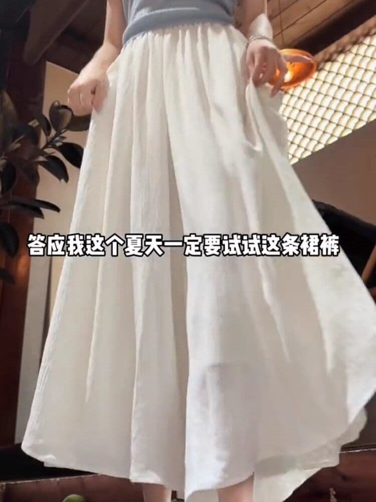 파란색 얼음 실크 와이드 레깅스 바지 여름 얇은 스타일 2026 새로운 작은 키 하이웨이스트 슬림해 보이는 빅 사이즈 한 마디 반신 치마바지 상세 이미지 6