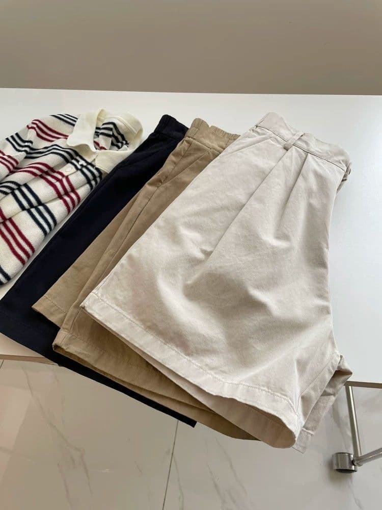 한국 스타일 워싱 면 100% 인사이드 테두리 워크웨어 캐주얼 반바지 여름 한 마디 넓은 다리 바지 오부 바지 여성 상세 이미지 12