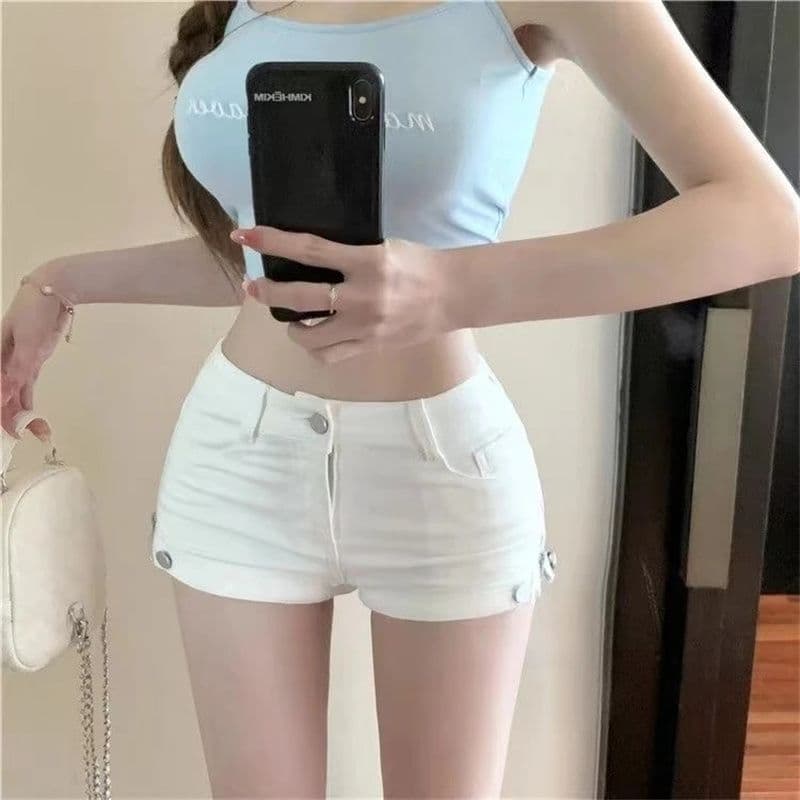 작은 대중 지퍼 타이트 신축성 데님 반바지 여성 여름 새로운 몸매 가꾸기 슬림해 보이는 핫걸 높음 거리 타이트 스커트 뜨거운 바지 상세 이미지 2