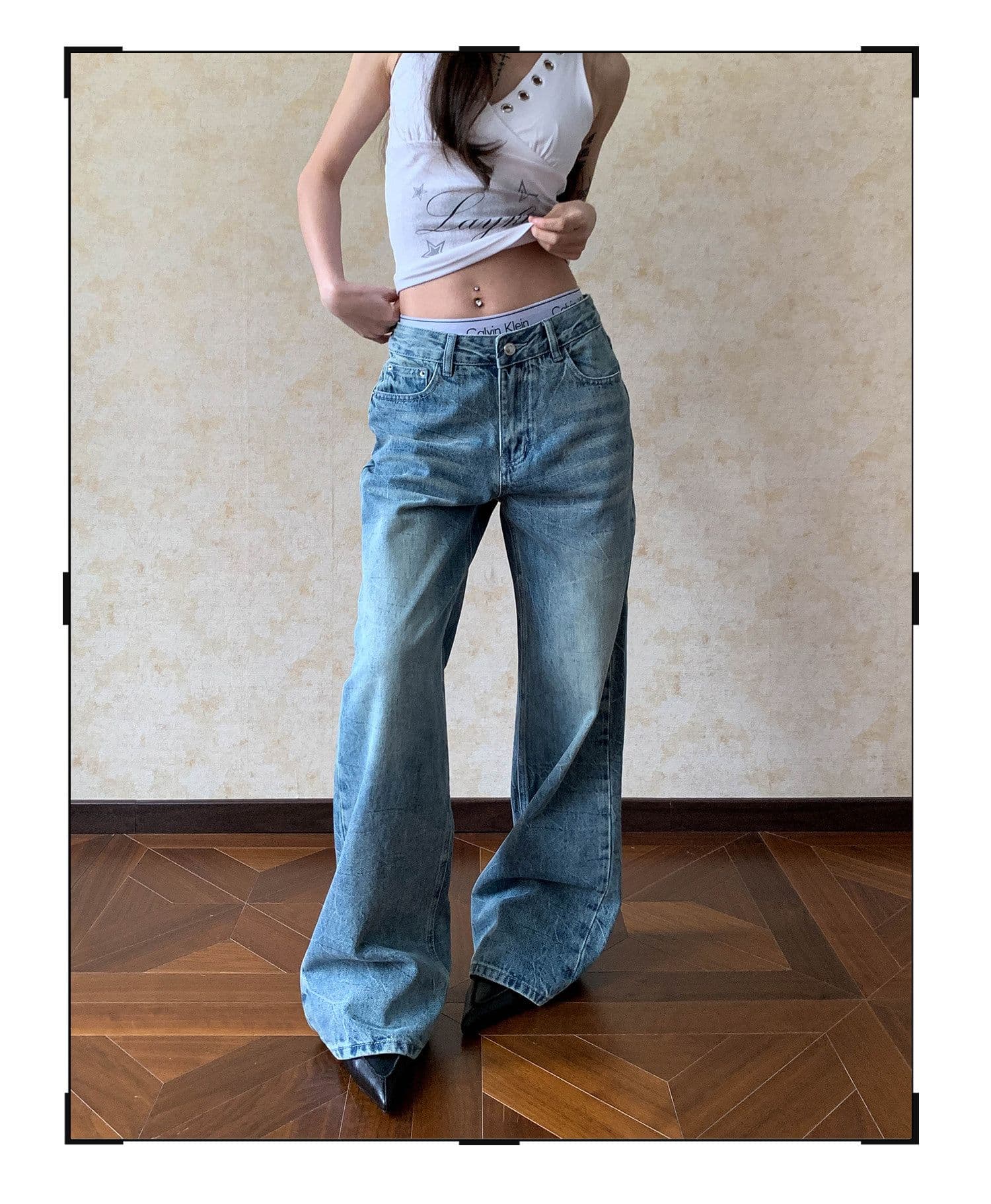 아메리칸 워싱 상표 패치 스트레이트 청바지 여성 루즈핏 스트레이트 마 오래된 번개 곡물 센스 바닥 청소 데님 바지 상세 이미지 8