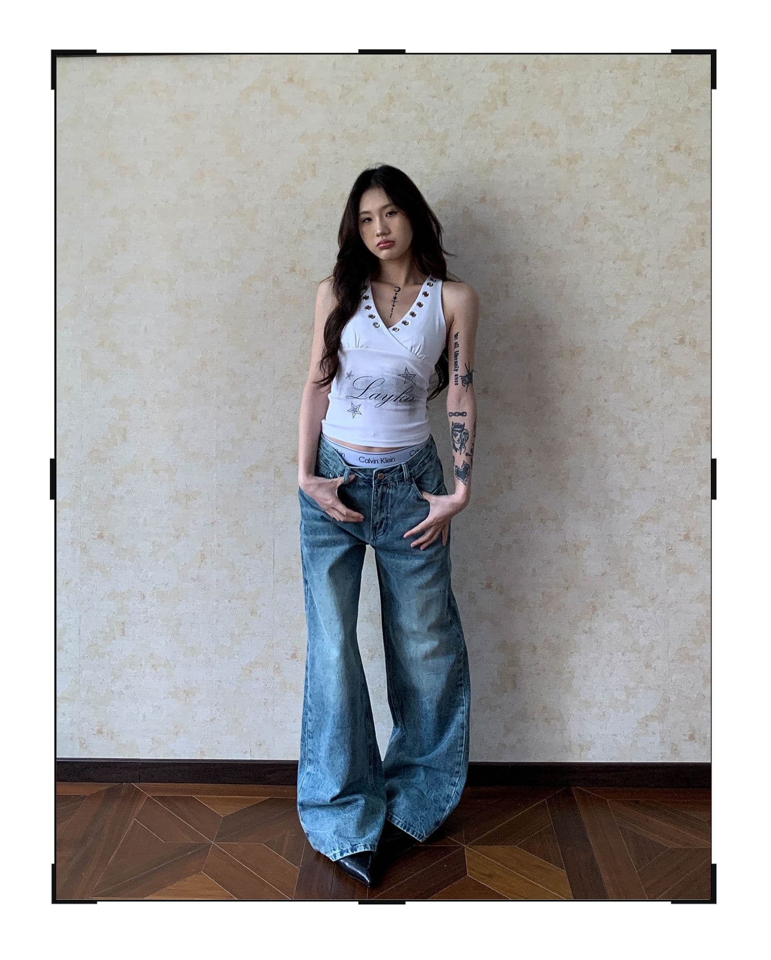 아메리칸 워싱 상표 패치 스트레이트 청바지 여성 루즈핏 스트레이트 마 오래된 번개 곡물 센스 바닥 청소 데님 바지 상세 이미지 9