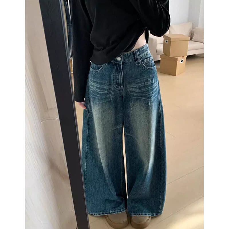 하라주쿠 스타일 다용도 거리 넓은 다리 청바지 여성 봄 가을 새로운 루즈핏 도루 센스 패션 바닥 청소 청바지 트렌디 이미지 2