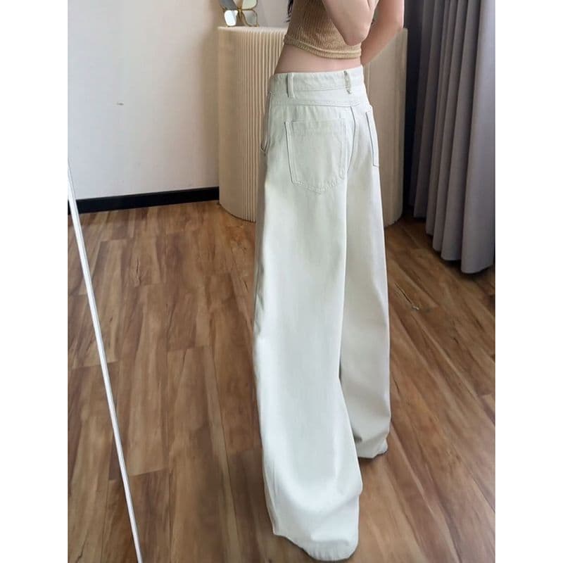 개성 디자인 센스 캐주얼 넓은 다리 청바지 여성 봄 가을 패션 슬림해 보이는 디스플레이 높음 루즈핏 ins 스트레이트 청바지 이미지 4