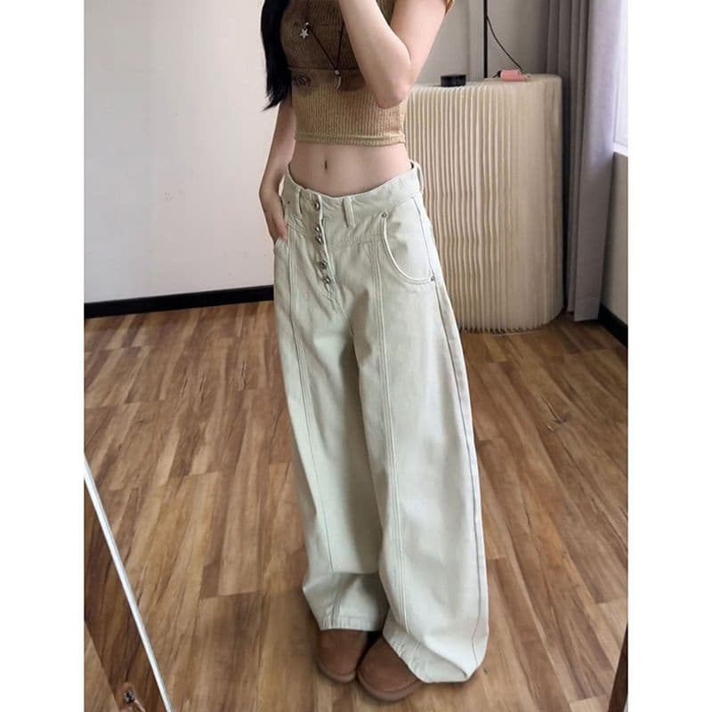 개성 디자인 센스 캐주얼 넓은 다리 청바지 여성 봄 가을 패션 슬림해 보이는 디스플레이 높음 루즈핏 ins 스트레이트 청바지 이미지 5