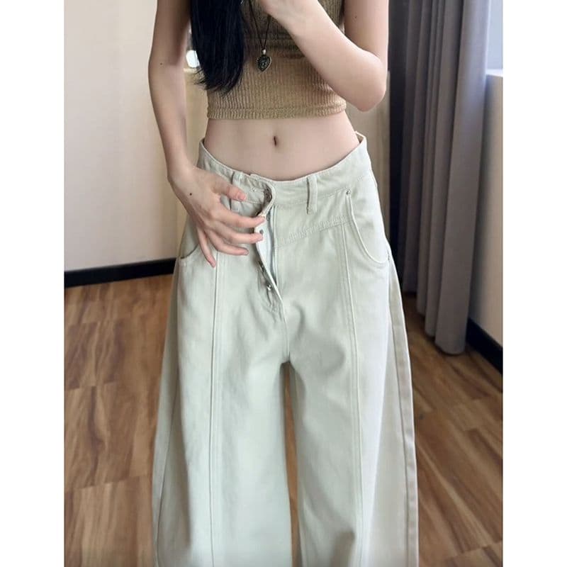 개성 디자인 센스 캐주얼 넓은 다리 청바지 여성 봄 가을 패션 슬림해 보이는 디스플레이 높음 루즈핏 ins 스트레이트 청바지 이미지 3