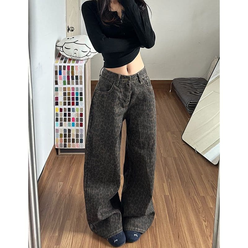 웃음 하 중성 거리 넓은 다리 청바지 여성 봄 가을 새로운 도루 센스 루즈핏 ins 슬림해 보이는 바닥 청소 청바지 이미지 5