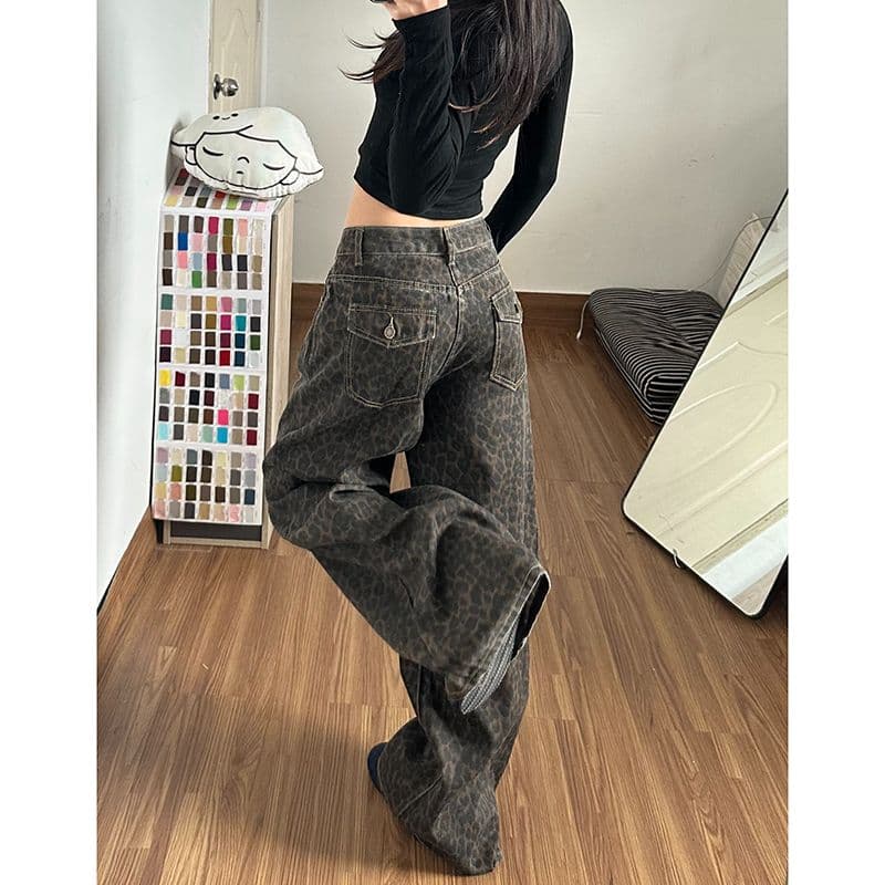 웃음 하 중성 거리 넓은 다리 청바지 여성 봄 가을 새로운 도루 센스 루즈핏 ins 슬림해 보이는 바닥 청소 청바지 이미지 3