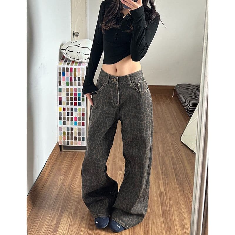 웃음 하 중성 거리 넓은 다리 청바지 여성 봄 가을 새로운 도루 센스 루즈핏 ins 슬림해 보이는 바닥 청소 청바지