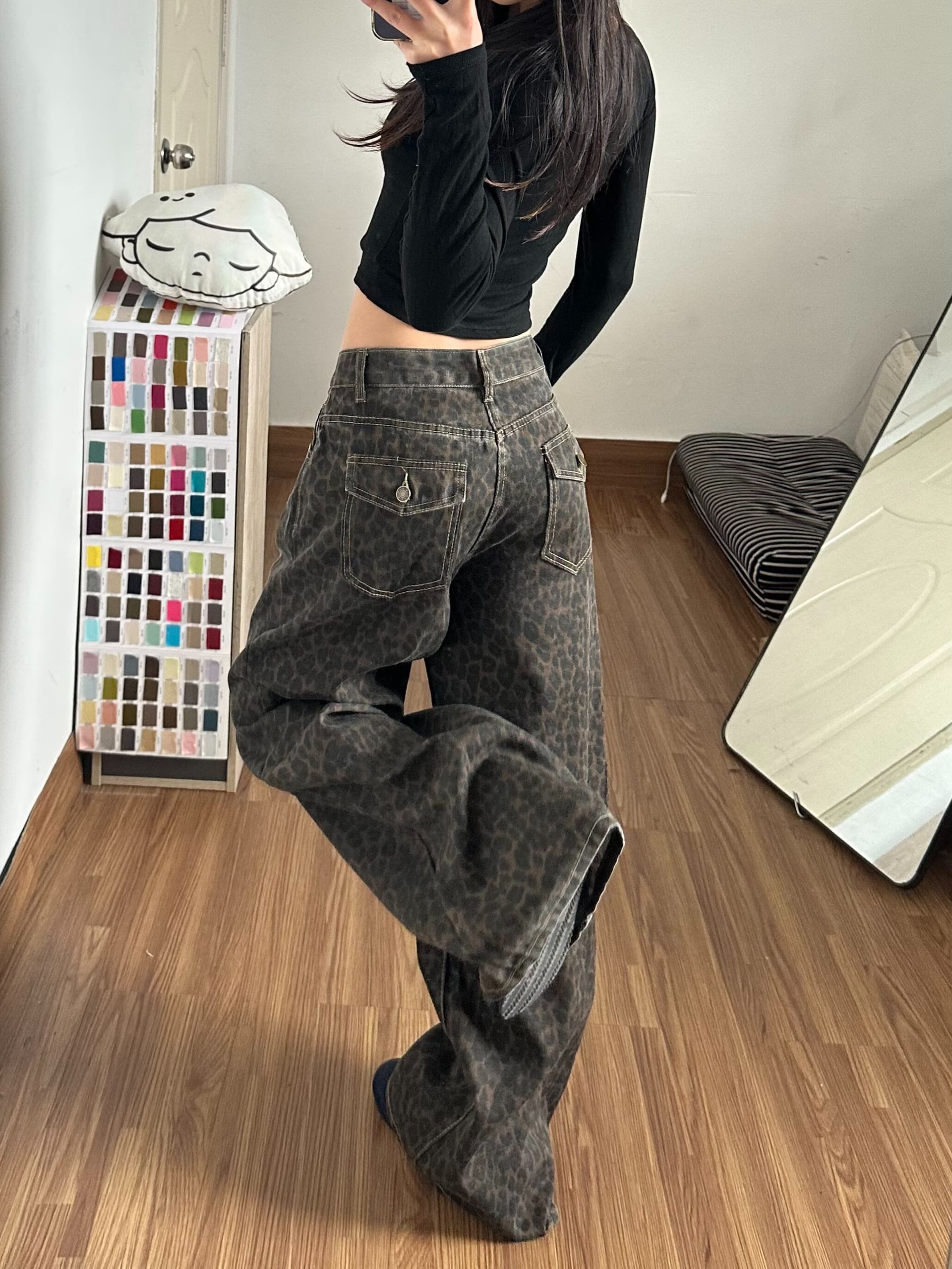 웃음 하 중성 거리 넓은 다리 청바지 여성 봄 가을 새로운 도루 센스 루즈핏 ins 슬림해 보이는 바닥 청소 청바지 상세 이미지 7