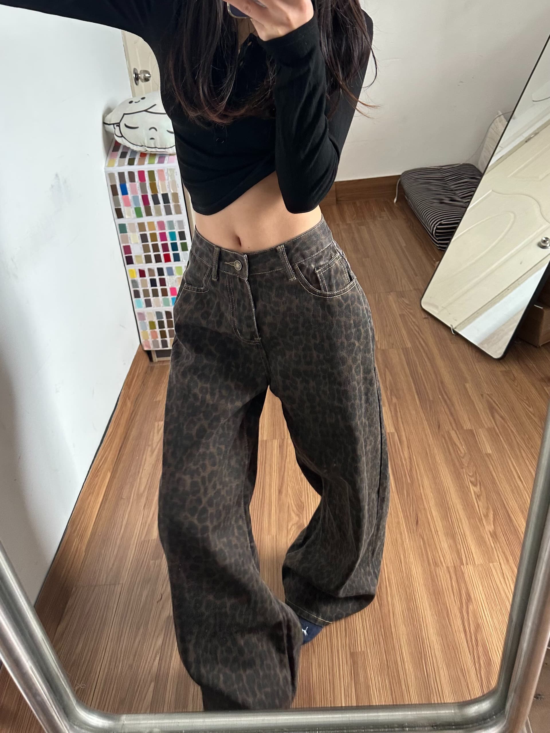 웃음 하 중성 거리 넓은 다리 청바지 여성 봄 가을 새로운 도루 센스 루즈핏 ins 슬림해 보이는 바닥 청소 청바지 상세 이미지 10