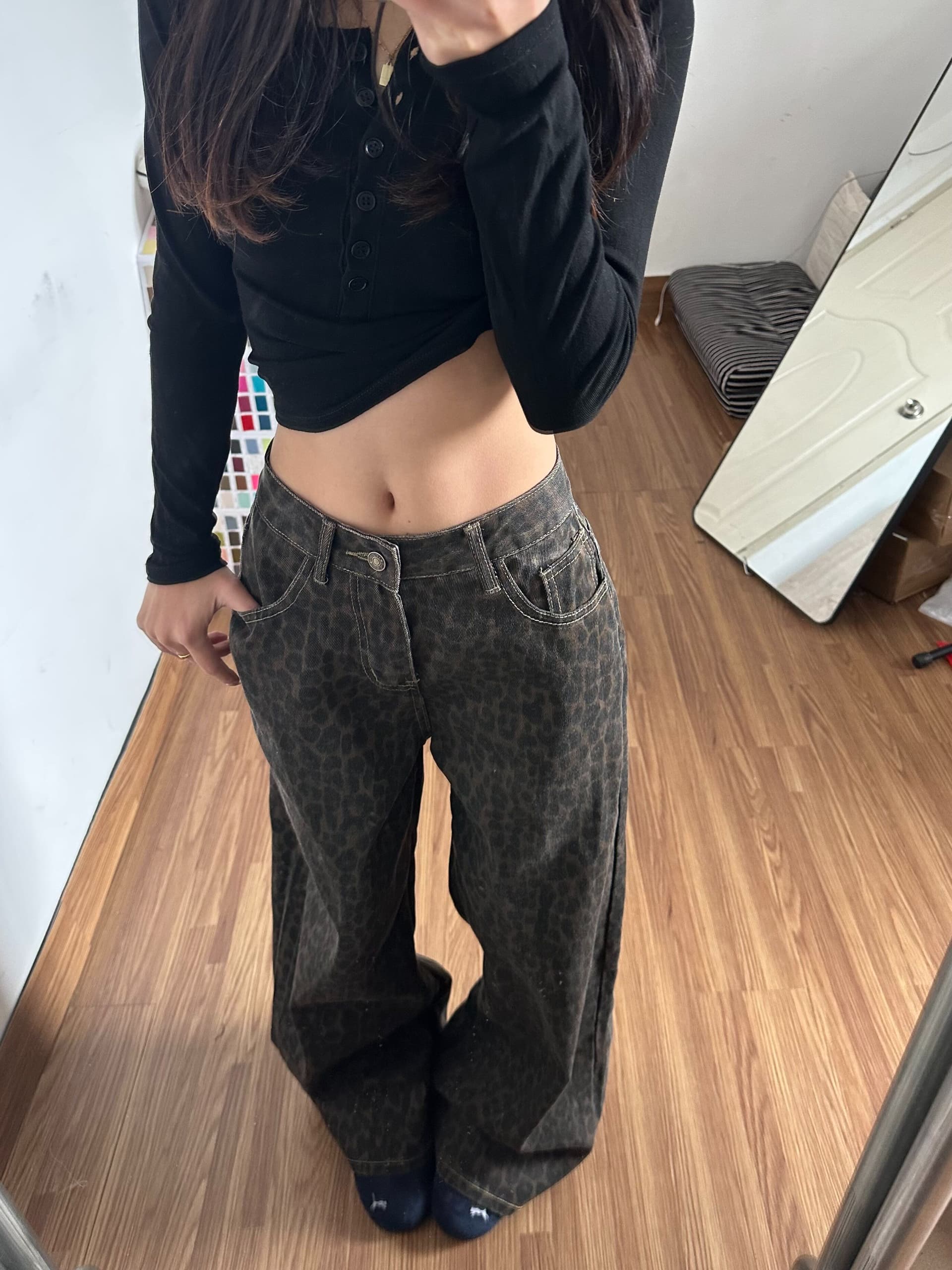웃음 하 중성 거리 넓은 다리 청바지 여성 봄 가을 새로운 도루 센스 루즈핏 ins 슬림해 보이는 바닥 청소 청바지 상세 이미지 12