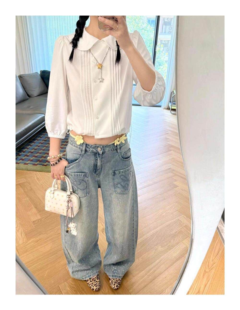 트렌드 느긋한 바람 디자인 센스 넓은 다리 청바지 여성 봄 가을 새로운 ins 패션 높음 거리 바닥 청소 청바지 상세 이미지 7