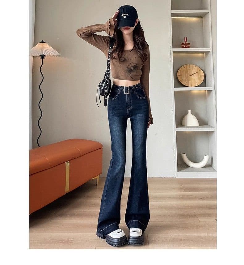 작은 키 핫걸 레트로 마 오래된 진한 파란색 부츠컷 청바지 여성 2026 여름 새로운 몸매 가꾸기 슬림해 보이는 호스 슈 바지 상세 이미지 8