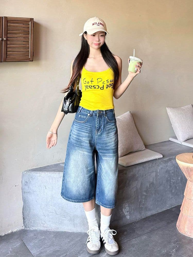 개성 스트레이트 데님 7부 바지 여성 봄 여름 새로운 캐주얼 워싱 다용도 루즈핏 넓은 다리 청바지 트렌디 상세 이미지 3