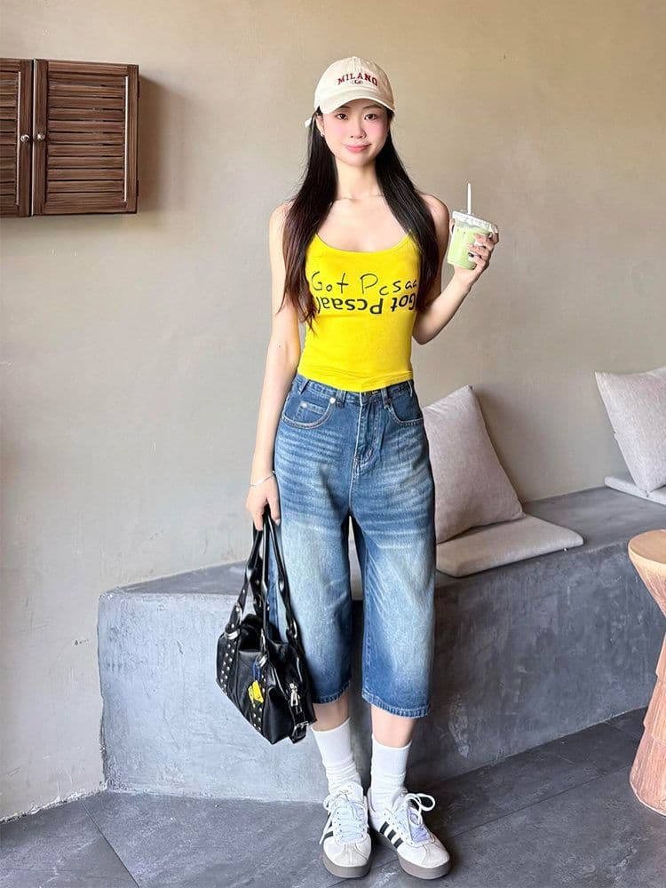 개성 스트레이트 데님 7부 바지 여성 봄 여름 새로운 캐주얼 워싱 다용도 루즈핏 넓은 다리 청바지 트렌디 상세 이미지 4