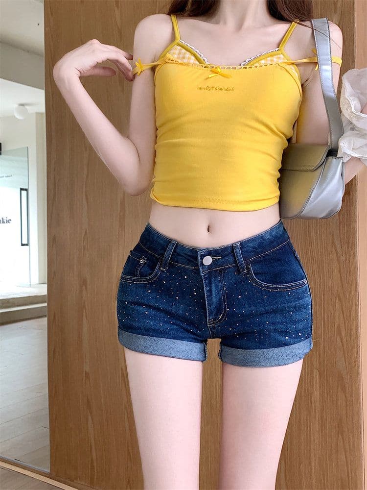 출퇴근 품격 폭발 뒤집다 측면 핫픽스 로우 웨이스트 볼륨 측면 데님 반바지 여성 봄 여름 새로운 타이트 스커트 데님 핫 바지 트렌디 상세 이미지 5
