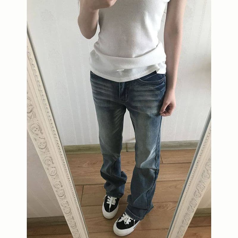 높음 거리 개성 출퇴근 캐주얼 마이크로 폭탄 청바지 여성 봄과 가을 새로운 패션 디자인 센스 스트레이트 청바지 이미지 3