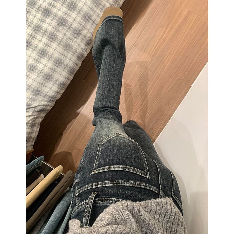 핫걸 개성 더블 버클 부츠컷 청바지 여성 봄 가을 새로운 패션 슬림해 보이는 디스플레이 높음 ins 나팔 청바지 트렌디 이미지 3