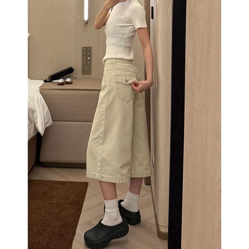 트렌드 미니멀리즘 높음 거리 데님 7부 바지 여성 봄 여름 새로운 작은 대중 디자인 센스 패션 스트레이트 데님 7부 바지 이미지 4
