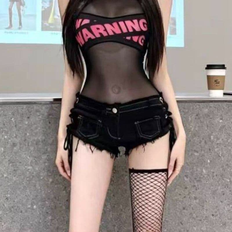 핫걸 섹시함 핫 바지 스트랩 초단바지 봄 여름 새로운 슬림해 보이는 디스플레이 높음 달콤한 차가운 아메리칸 레트로 데님 반바지 이미지 3