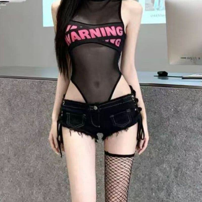 핫걸 섹시함 핫 바지 스트랩 초단바지 봄 여름 새로운 슬림해 보이는 디스플레이 높음 달콤한 차가운 아메리칸 레트로 데님 반바지 이미지 4