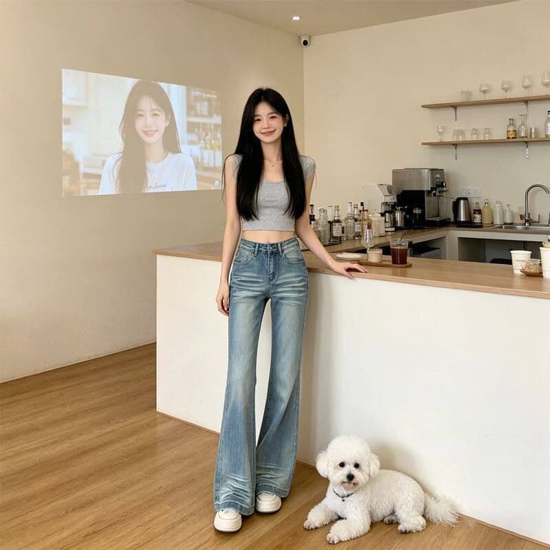 웃음 하 워싱 마이크로 나팔 청바지 여성 봄 가을 새로운 슬림해 보이는 디스플레이 높음 패션 핫걸 나팔 데님 바지 상세 이미지 8