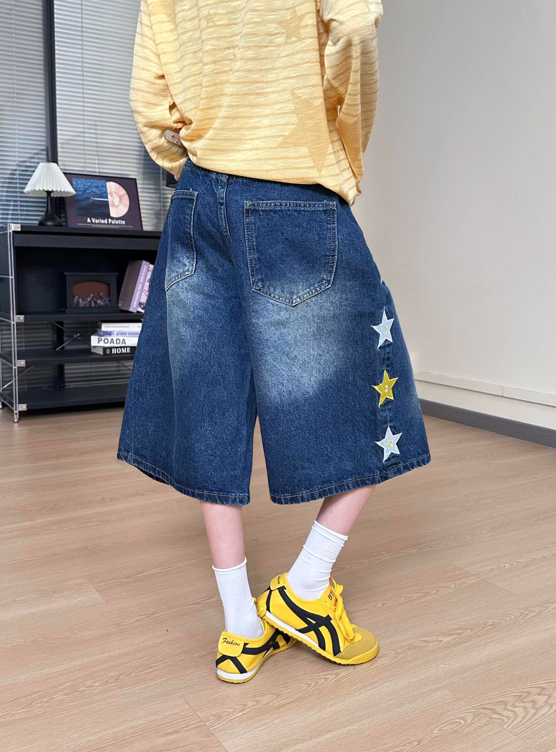 중성 학원 스타일 개성 데님 7부 바지 여성 봄 여름 새로운 워싱 다용도 루즈핏 넓은 다리 청바지 트렌디 상세 이미지 4