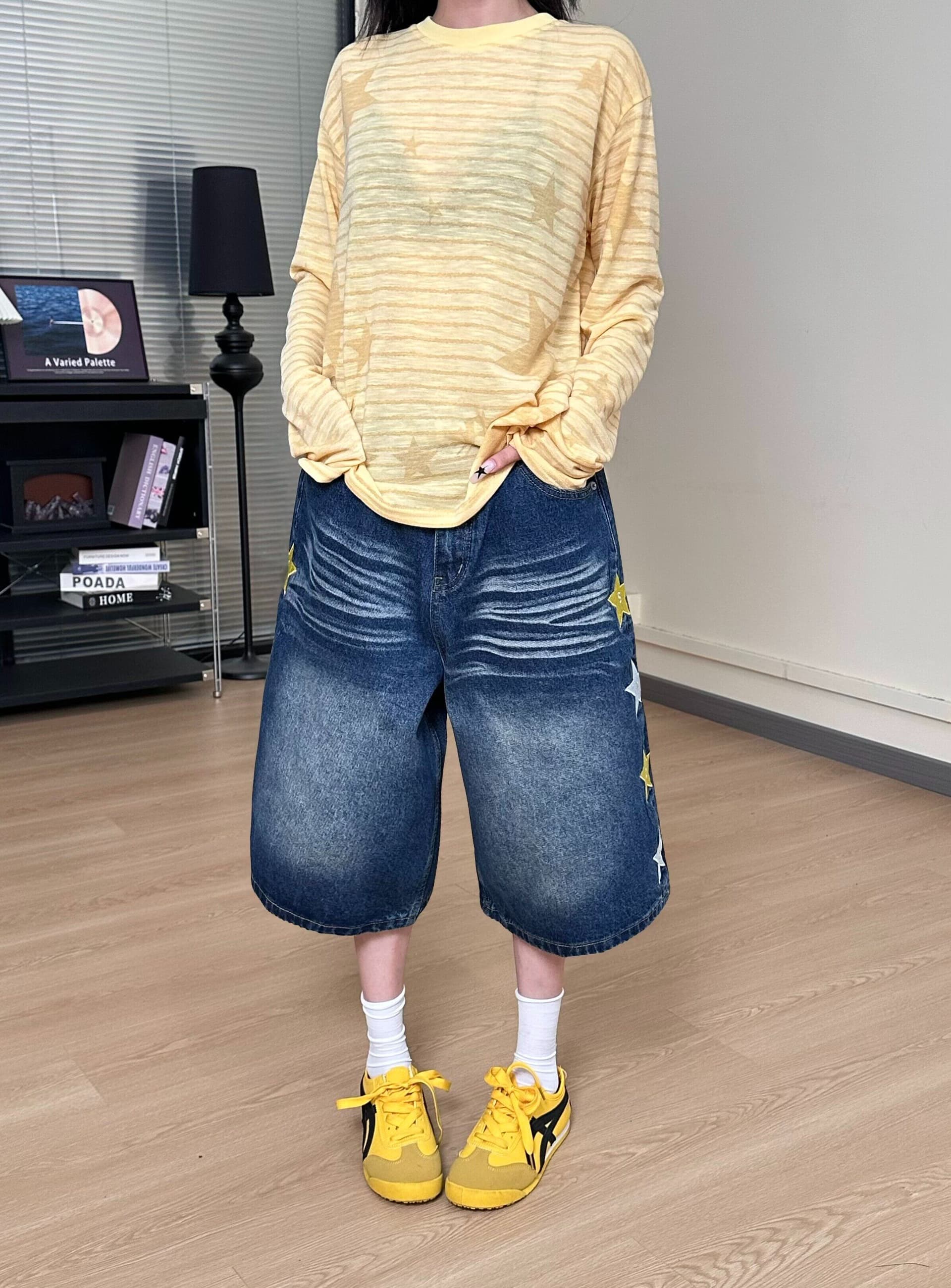 중성 학원 스타일 개성 데님 7부 바지 여성 봄 여름 새로운 워싱 다용도 루즈핏 넓은 다리 청바지 트렌디 상세 이미지 7