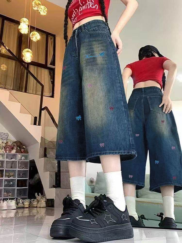 출퇴근 데님 7부 바지 여성 봄 여름 새로운 워싱 디스플레이 높음 다용도 루즈핏 학원 스타일 7 점 스트레이트 청바지 상세 이미지 6