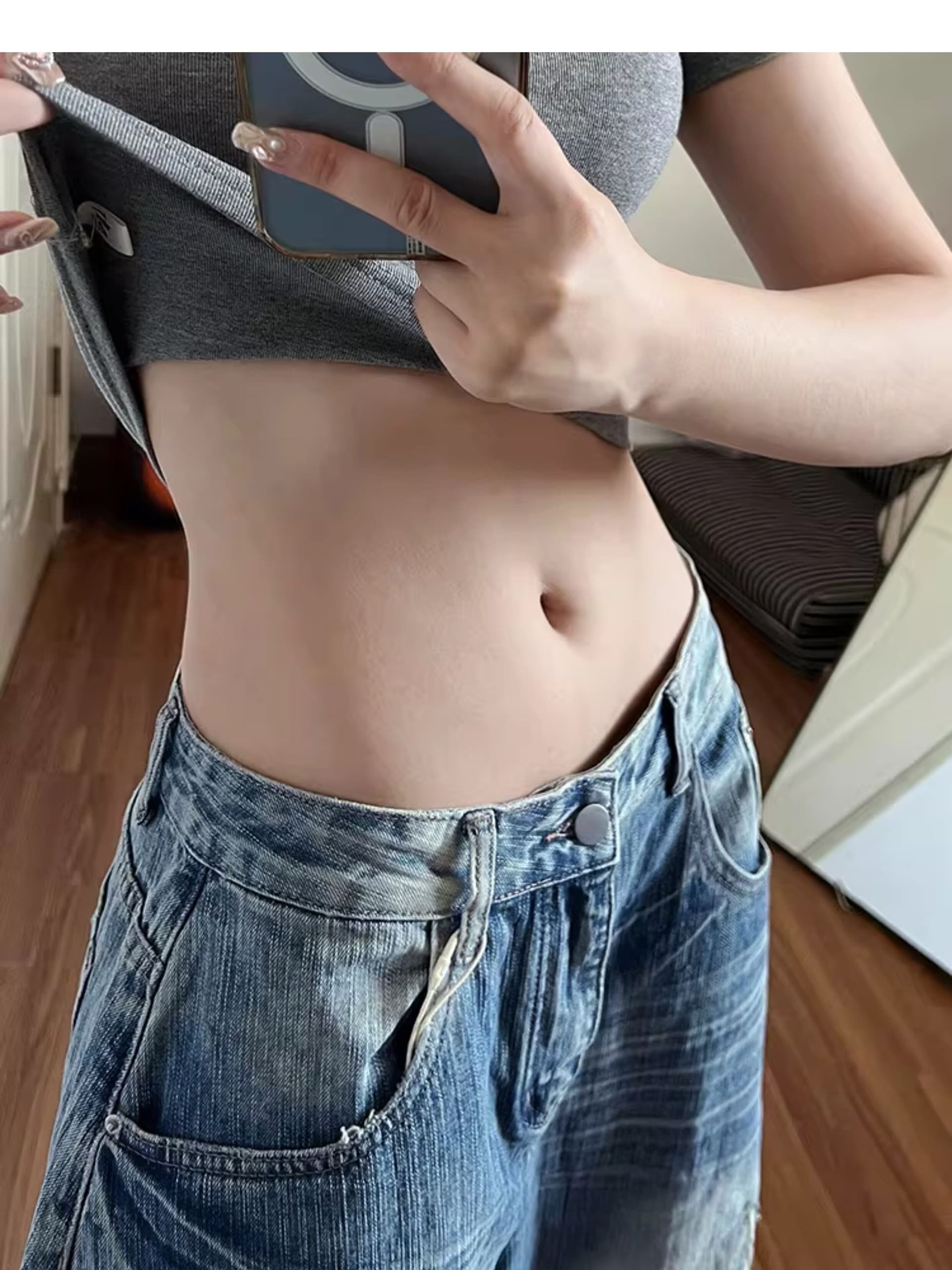 트렌드 거리 워싱 찢어진 부분 모통이 칼 청바지 바지 아이들 봄 가을 새로운 루즈핏 넓은 다리 바닥 청소 청바지 상세 이미지 3