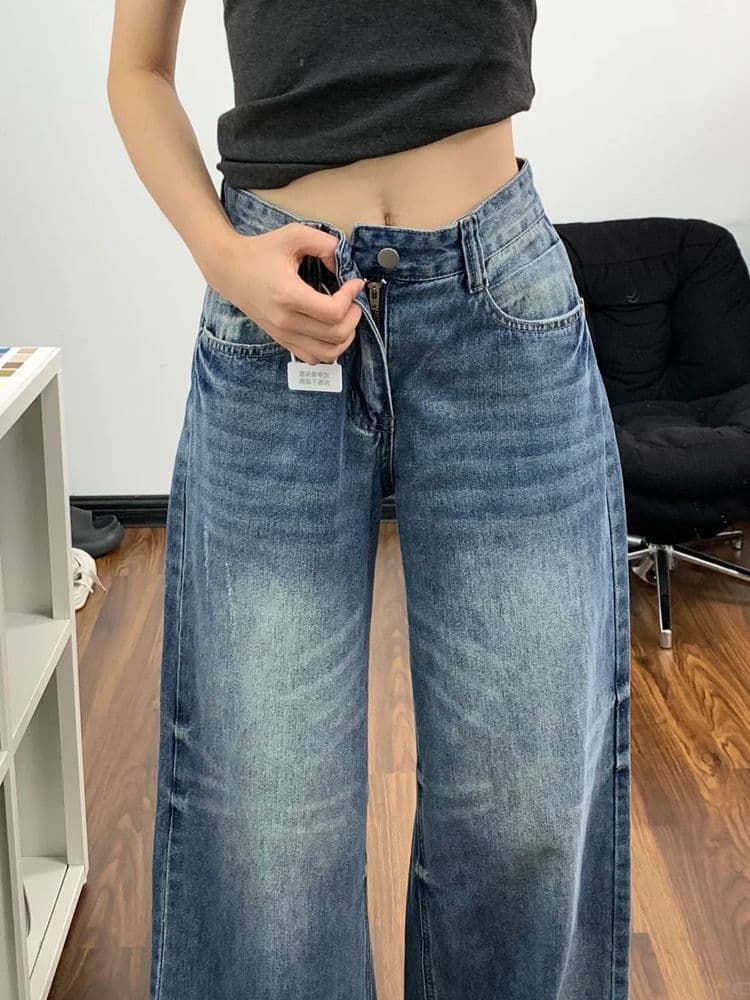 높음 거리 디자인 센스 출퇴근 넓은 다리 하이 웨이스트 청바지 여성 봄 가을 새로운 루즈핏 슬림해 보이는 패션 스트레이트 청바지 상세 이미지 9