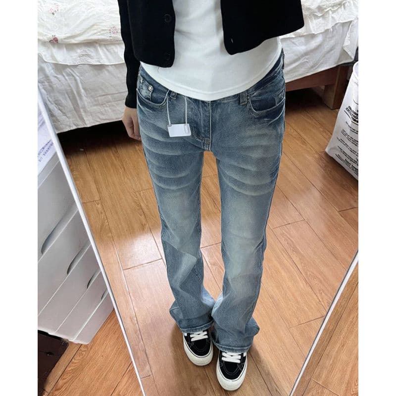 개성 웃음 하 출퇴근 캐주얼 마이크로 폭탄 청바지 여성 봄과 가을 새로운 패션 디자인 센스 스트레이트 청바지 이미지 5