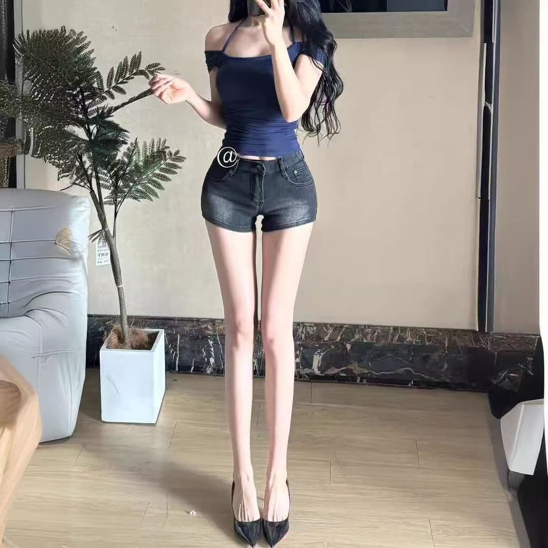 아메리칸 레트로 블랙 회색 데님 반바지 여성 여름 새로운 작은 키 로우 웨이스트 타이트 팬츠 핫걸 타이트 스커트 핫 바지 상세 이미지 2