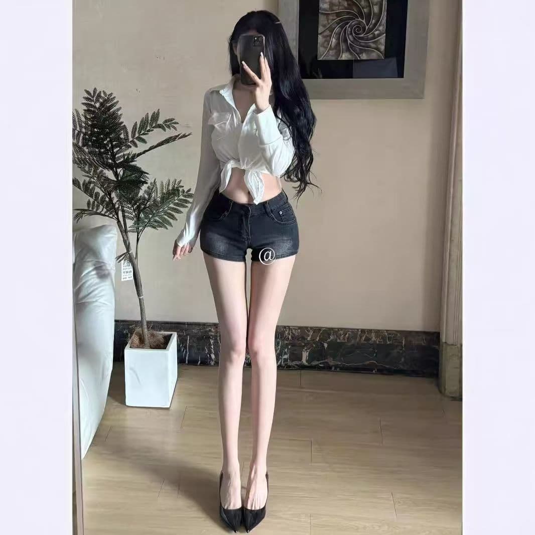 아메리칸 레트로 블랙 회색 데님 반바지 여성 여름 새로운 작은 키 로우 웨이스트 타이트 팬츠 핫걸 타이트 스커트 핫 바지 상세 이미지 3