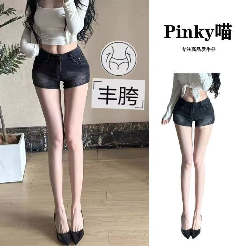 아메리칸 레트로 블랙 회색 데님 반바지 여성 여름 새로운 작은 키 로우 웨이스트 타이트 팬츠 핫걸 타이트 스커트 핫 바지 상세 이미지 5