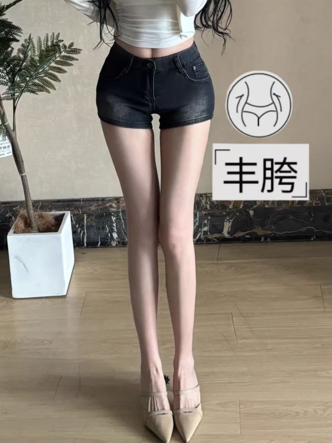 아메리칸 레트로 블랙 회색 데님 반바지 여성 여름 새로운 작은 키 로우 웨이스트 타이트 팬츠 핫걸 타이트 스커트 핫 바지 상세 이미지 7
