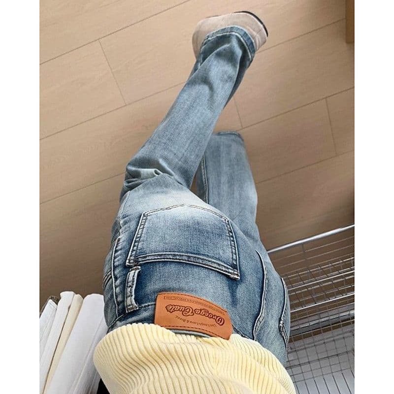 트렌드 중성 부츠컷 청바지 여성 봄과 가을 새로운 개성 슬림해 보이는 디스플레이 높음 패션 바닥 청소 청바지 트렌디 이미지 3
