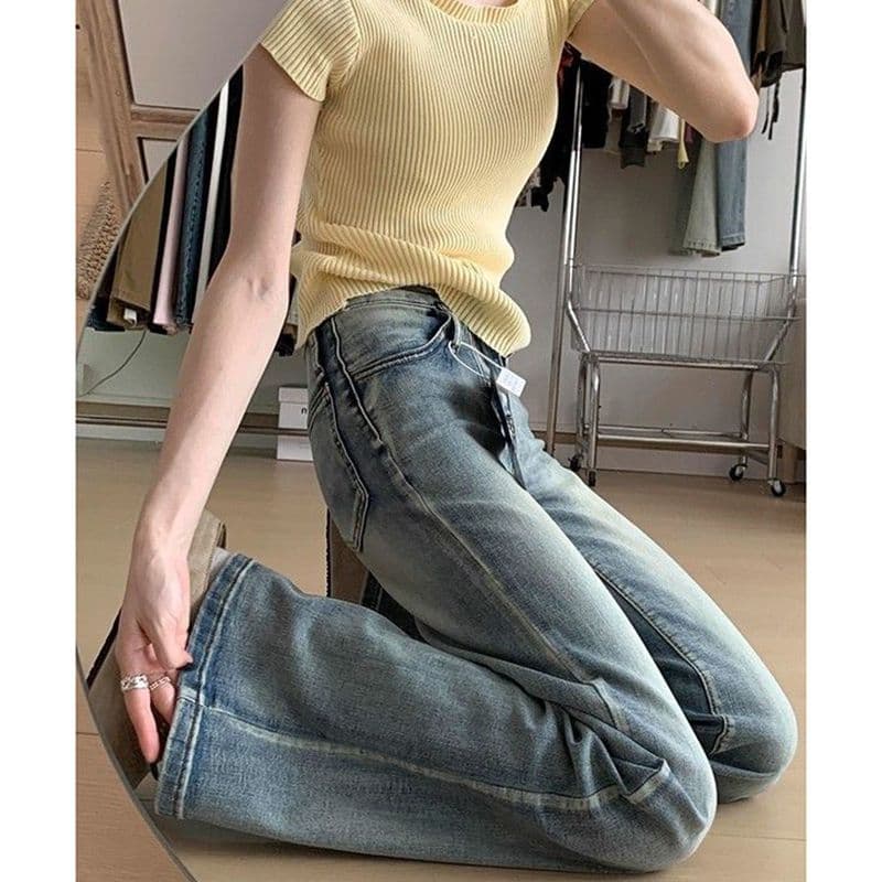 트렌드 중성 부츠컷 청바지 여성 봄과 가을 새로운 개성 슬림해 보이는 디스플레이 높음 패션 바닥 청소 청바지 트렌디 이미지 5