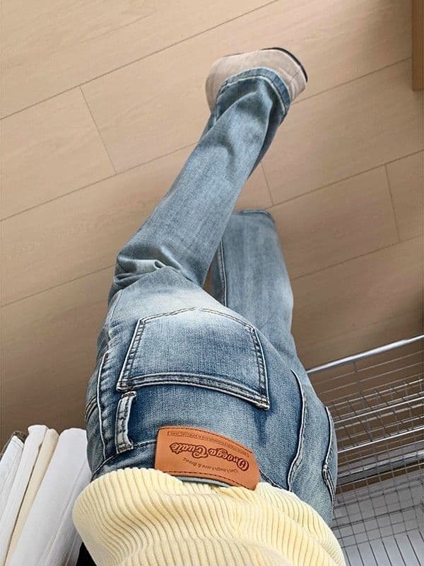 트렌드 중성 부츠컷 청바지 여성 봄과 가을 새로운 개성 슬림해 보이는 디스플레이 높음 패션 바닥 청소 청바지 트렌디 상세 이미지 7