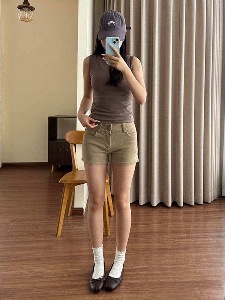 개성 캐주얼 더블 버클 슬림해 보이는 스트레이트 데님 반바지 여성 새로운 봄 여름 품격 ins 스트레이트 데님 핫 바지 상세 이미지 7