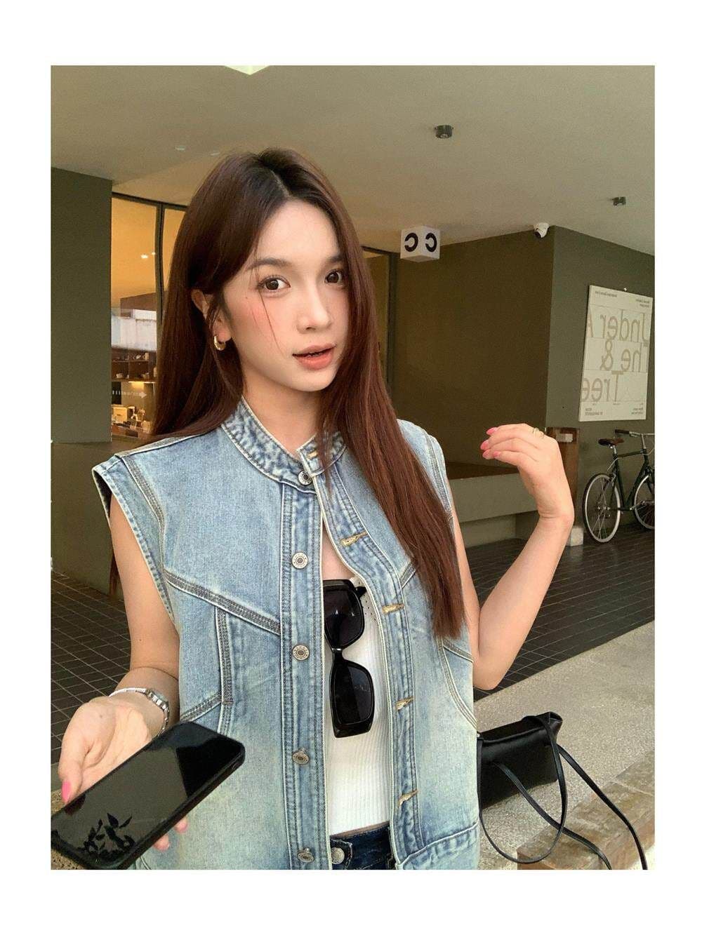 한국 스타일 패션 데님 조끼 여자 세련된 외국 가스 봄 가을 새로운 다용도 어깨 조끼 조끼 외출용 맨위 상세 이미지 3
