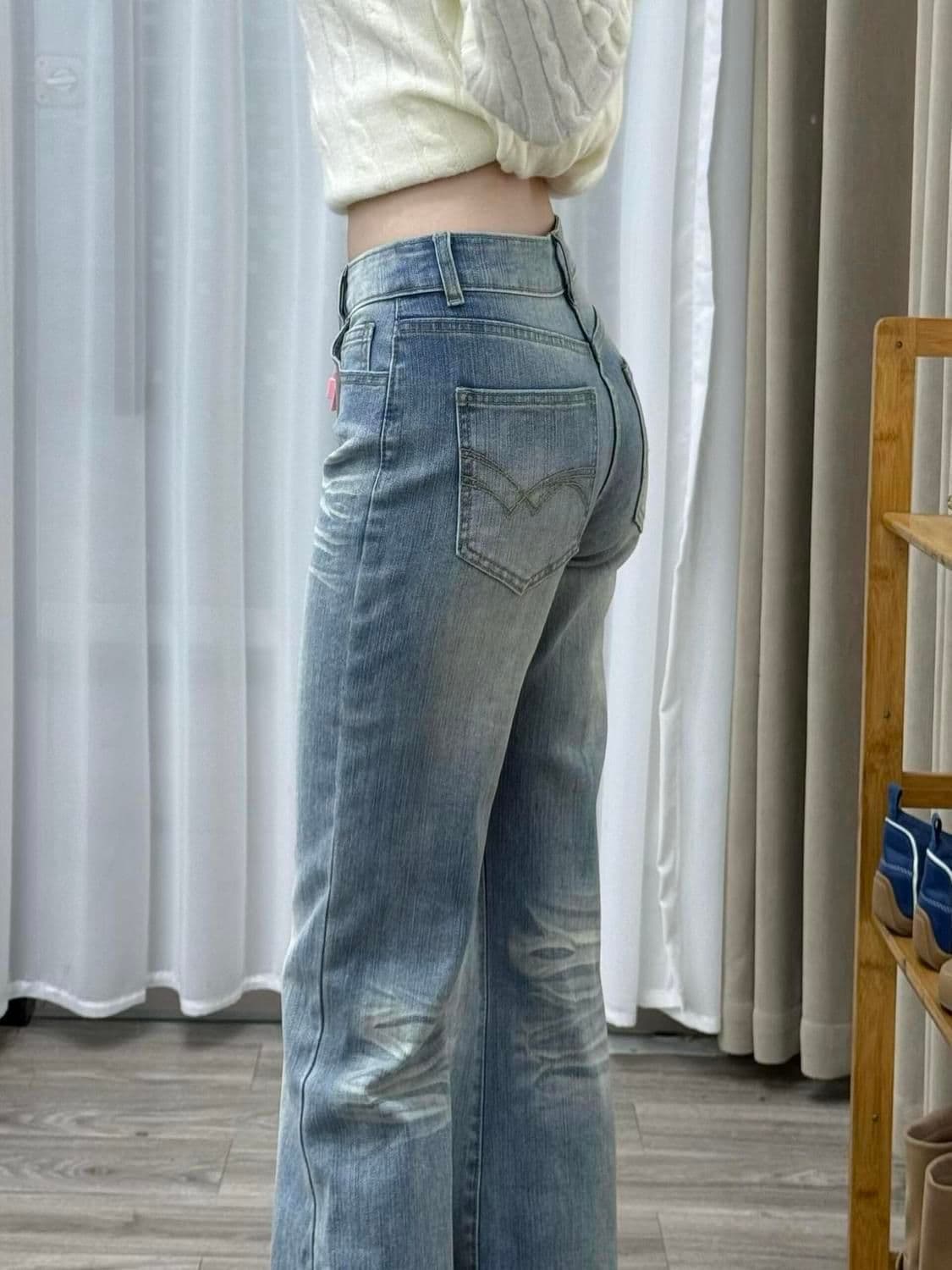 워싱 하늘색 대나무 마디 부츠컷 청바지 여성 여름 새로운 몸매 가꾸기 루즈핏 캐주얼 슬림해 보이는 하이웨이스트 나팔 바지 상세 이미지 3