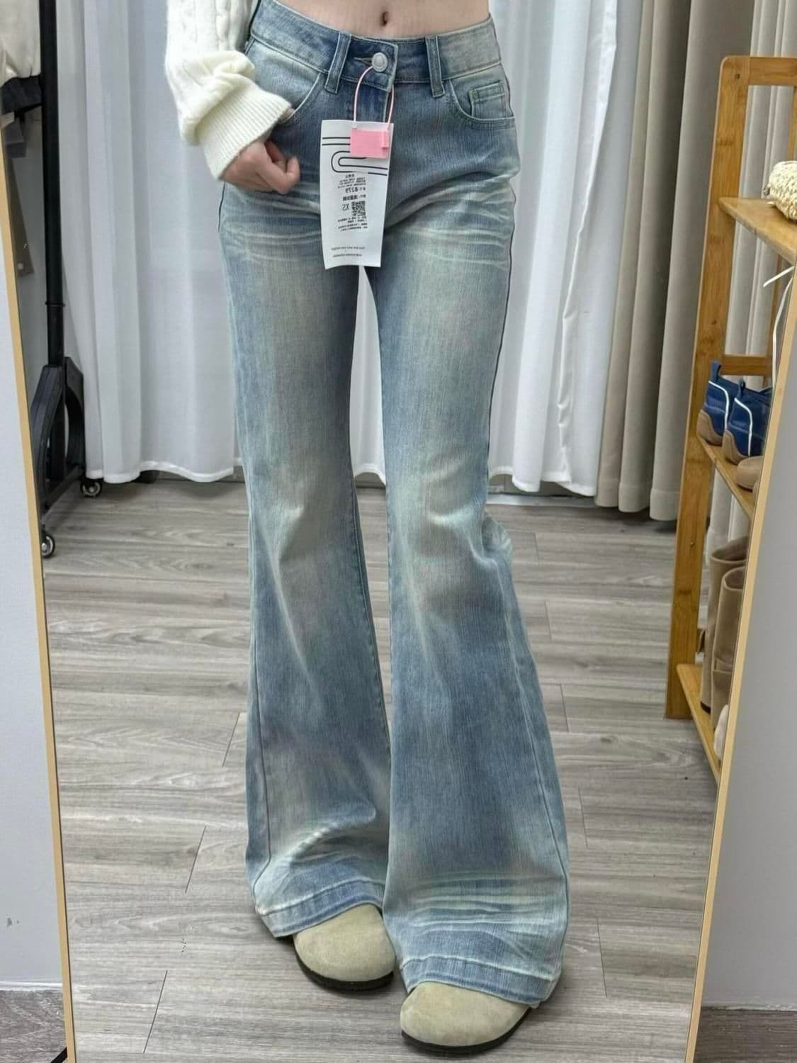 워싱 하늘색 대나무 마디 부츠컷 청바지 여성 여름 새로운 몸매 가꾸기 루즈핏 캐주얼 슬림해 보이는 하이웨이스트 나팔 바지 상세 이미지 4