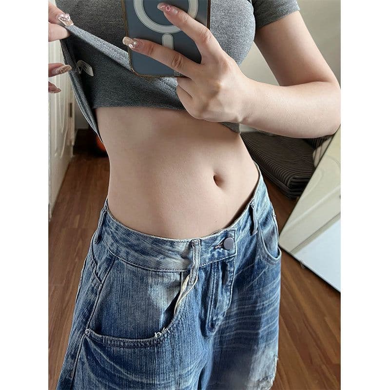 거리 느긋한 바람 찢어진 부분 모통이 칼 넓은 다리 청바지 아이들 봄 가을 새로운 루즈핏 넓은 다리 바닥 청소 청바지 상세 이미지 7