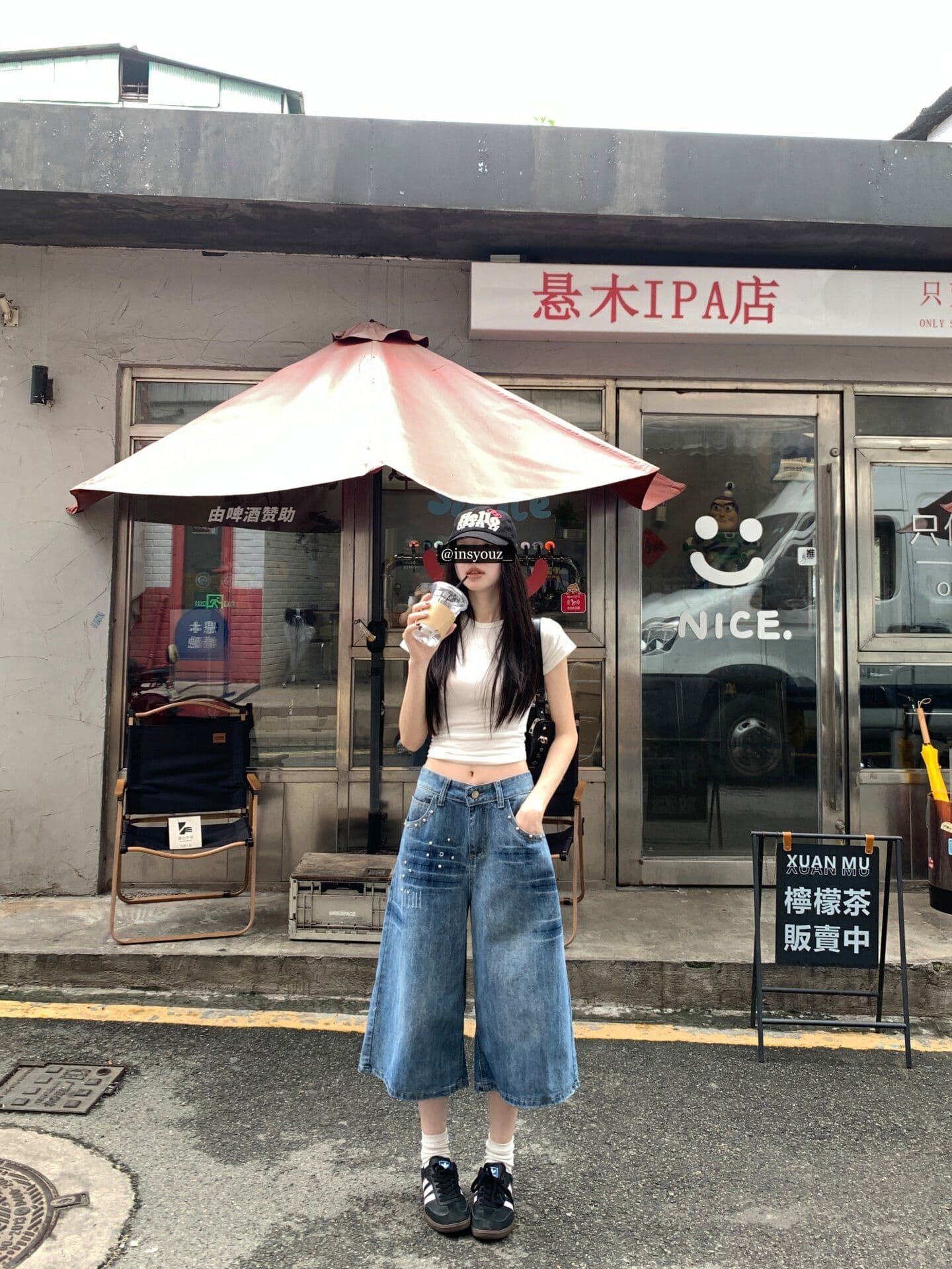 개성 트렌드 폭발 데님 7부 바지 여성 봄 여름 새로운 워싱 디스플레이 높음 다용도 루즈핏 넓은 다리 청바지 상세 이미지 12