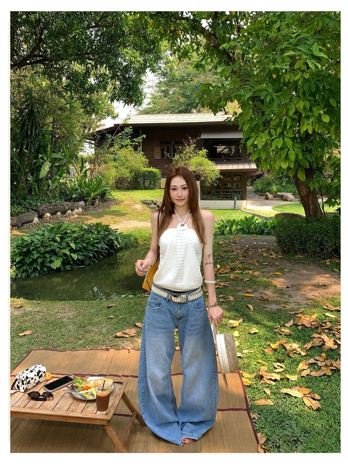 작은 대중 높음 거리 십자가 징 모통이 칼 청바지 여성 봄 가을 새로운 패션 넓은 다리 바닥 청소 청바지 트렌디 상세 이미지 2
