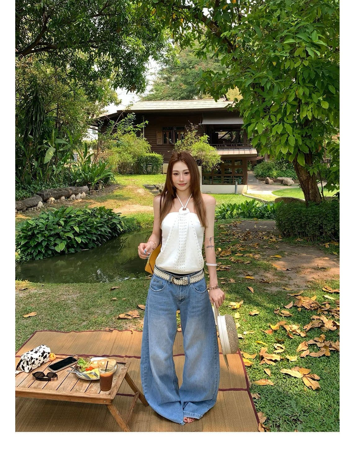 작은 대중 높음 거리 십자가 징 모통이 칼 청바지 여성 봄 가을 새로운 패션 넓은 다리 바닥 청소 청바지 트렌디 상세 이미지 11
