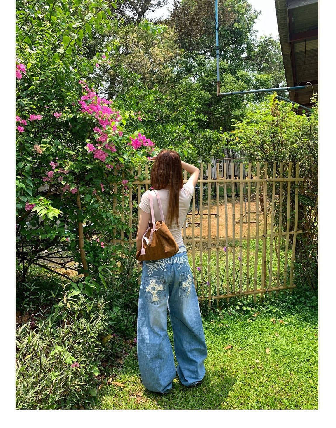 작은 대중 높음 거리 십자가 징 모통이 칼 청바지 여성 봄 가을 새로운 패션 넓은 다리 바닥 청소 청바지 트렌디 상세 이미지 14