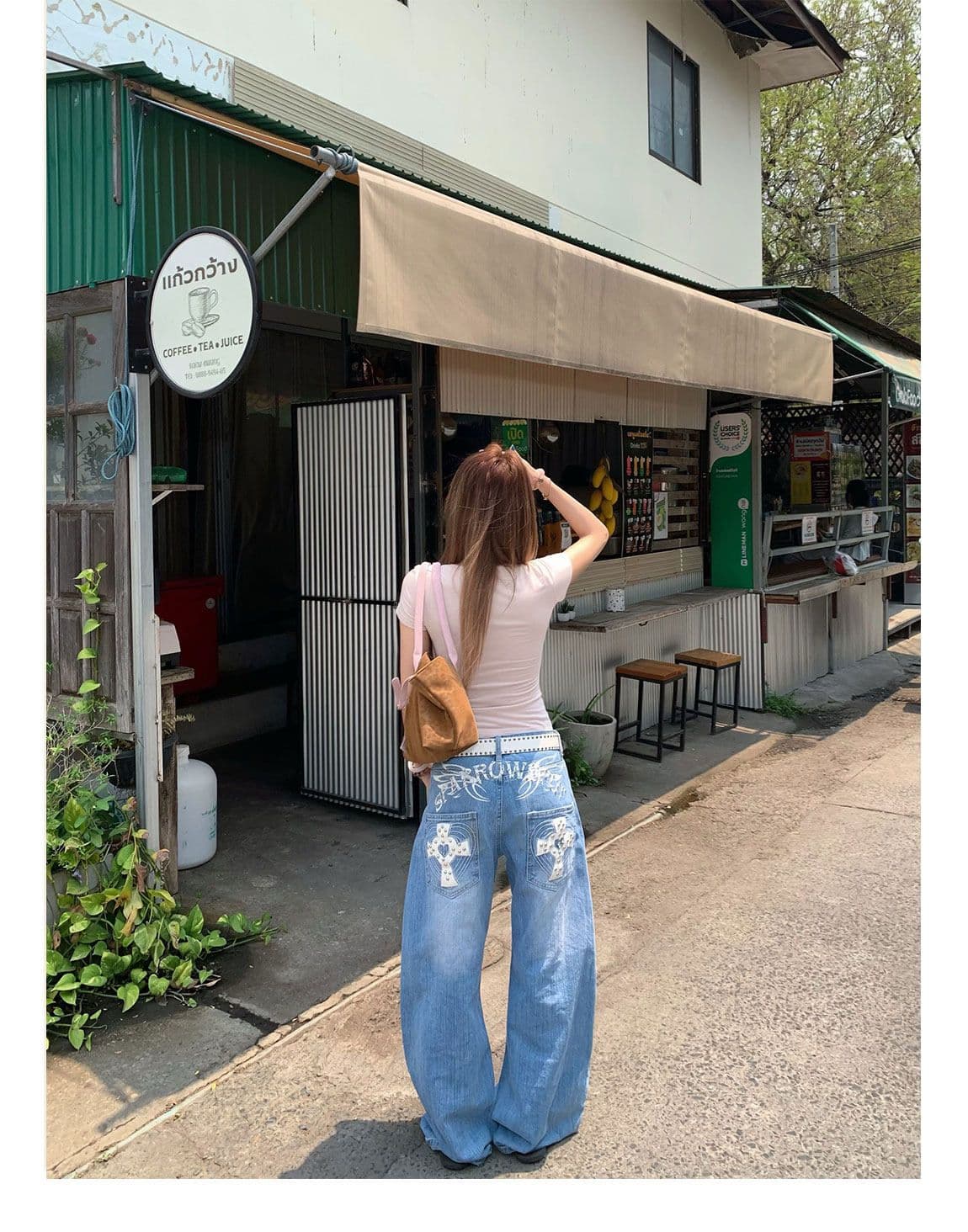 작은 대중 높음 거리 십자가 징 모통이 칼 청바지 여성 봄 가을 새로운 패션 넓은 다리 바닥 청소 청바지 트렌디 상세 이미지 16